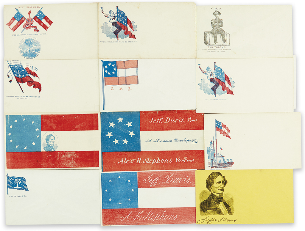 (CIVIL WAR--CONFEDERATE.) Group of 13 unused Confederate postal covers.